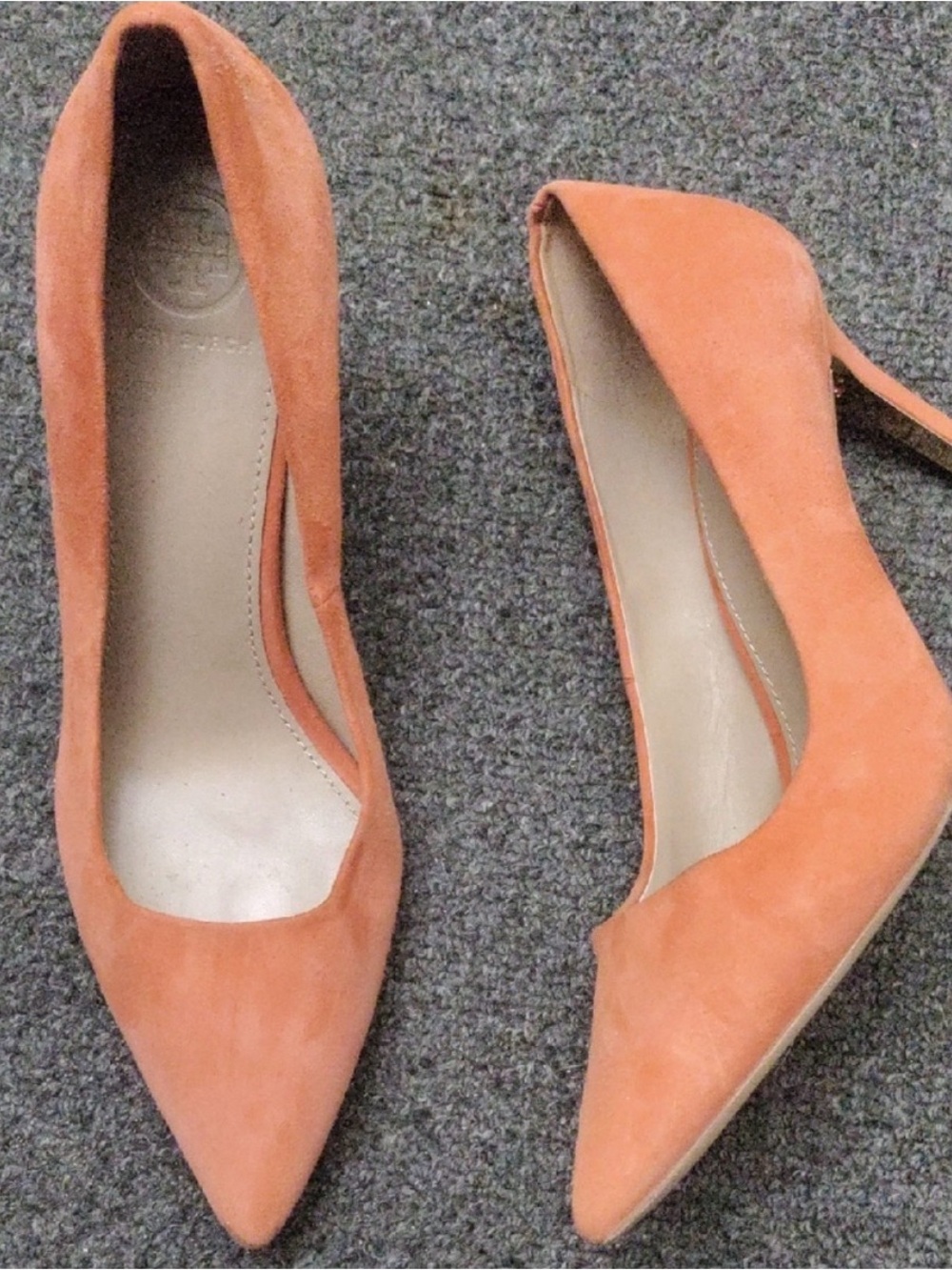 Tory Burch Women Elana Suede Orange Pumps Heels